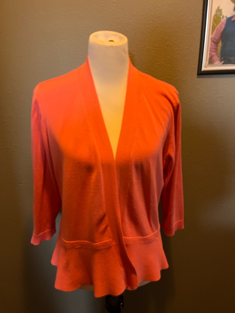 Verve Ami Coral-Orange Open-Front Sweater Cardigan